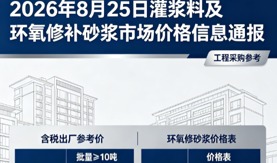宁安2026年8月25日灌浆料及环氧修补砂浆市场价格信息通报